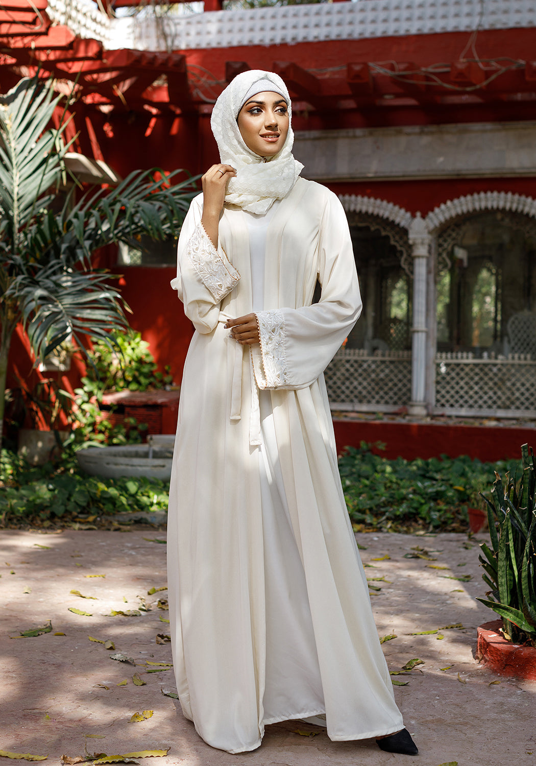 Cream Front Open Abaya
