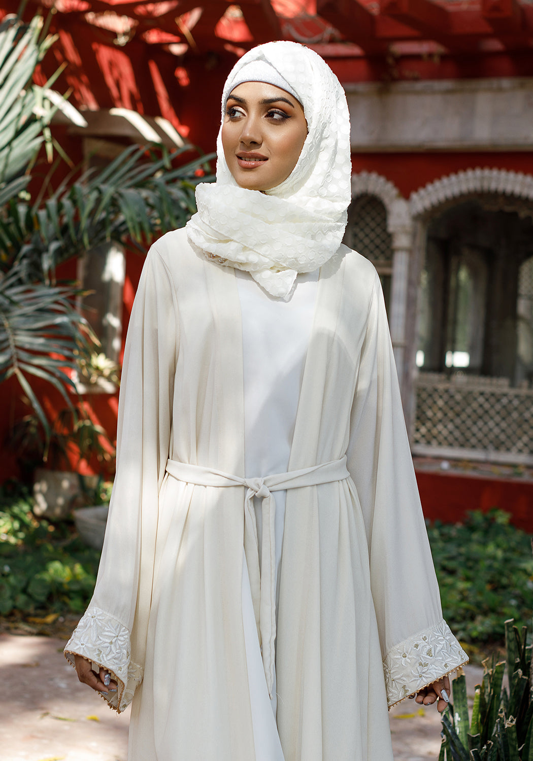 Cream Front Open Abaya