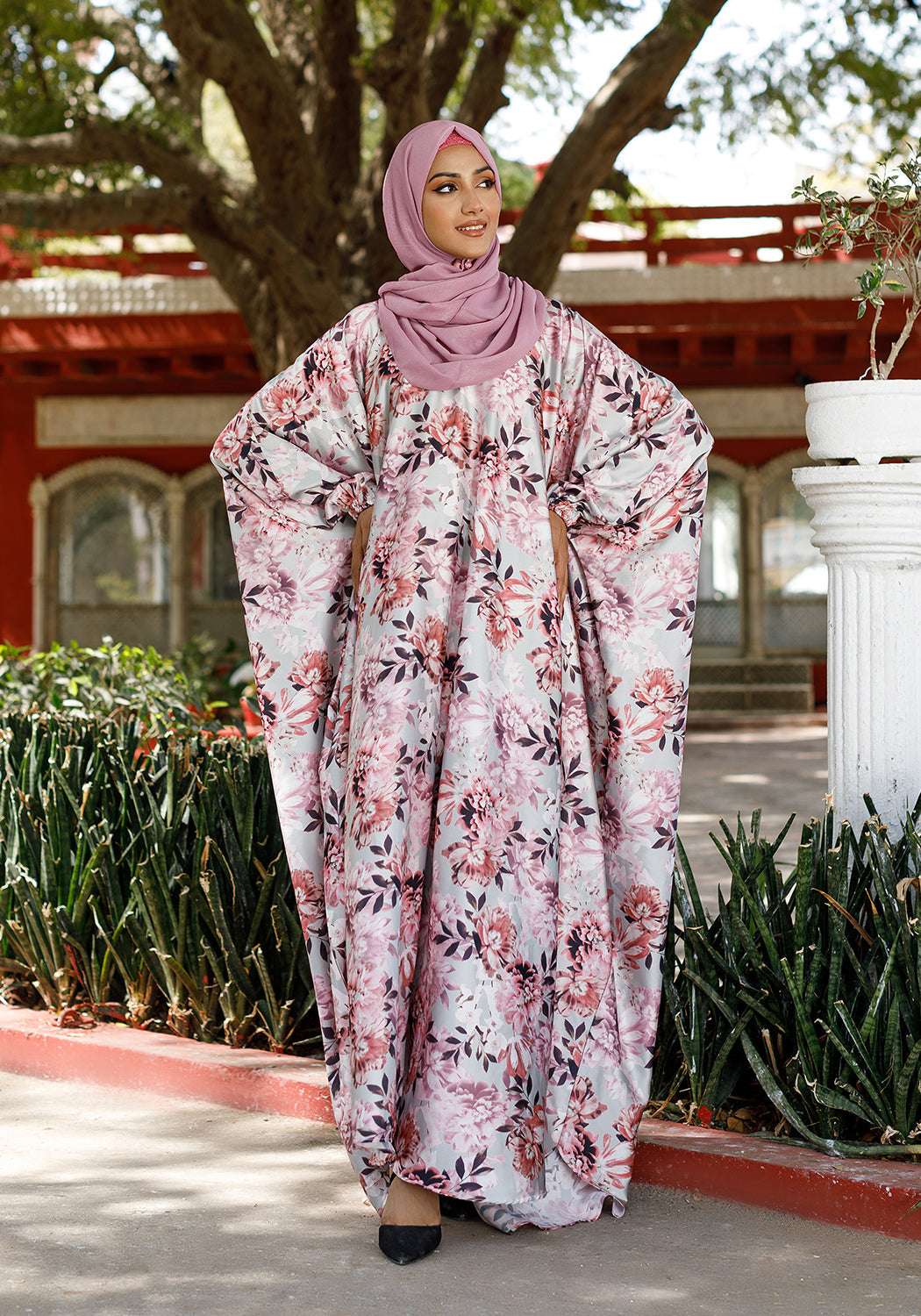 Pink Floral Farasha Silk Abaya