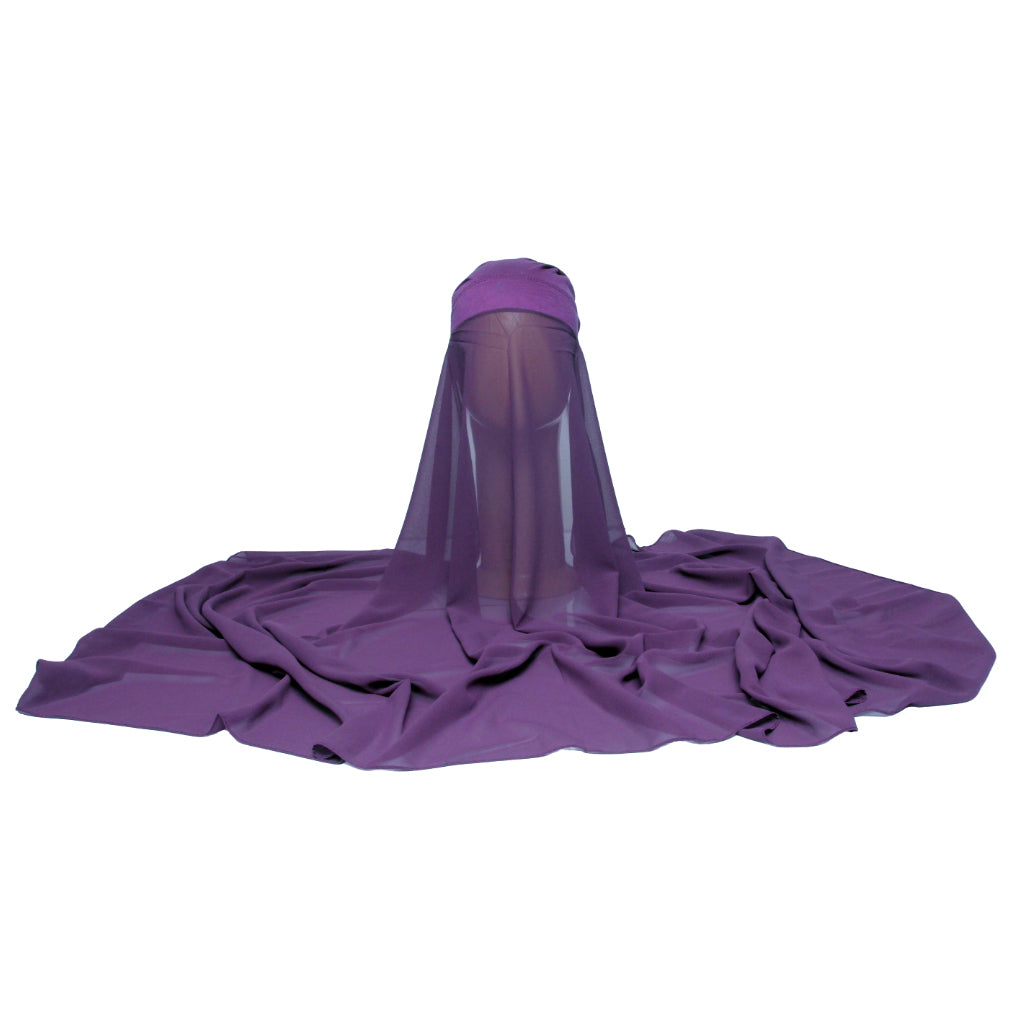 Chiffon Hijab With Cap-Purple