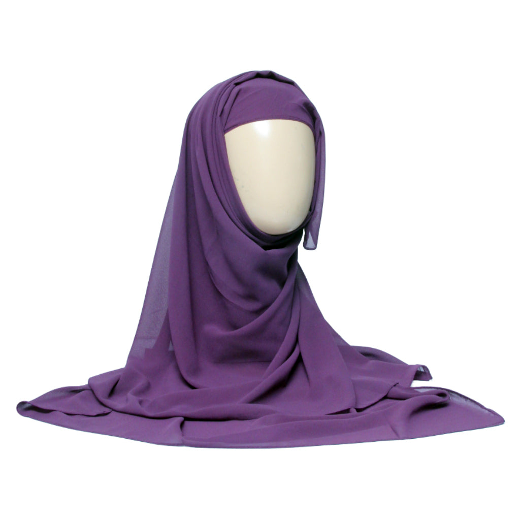 Chiffon Hijab With Cap-Purple