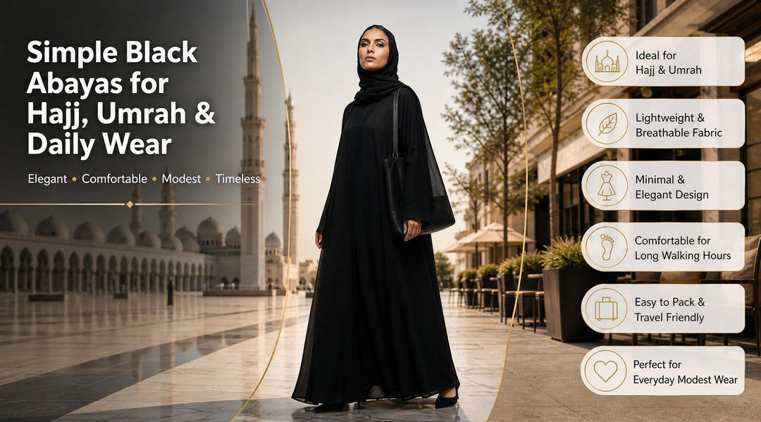 Simple Black Abayas for Hajj, Umrah, and Daily Wear - black abaya styling in Pakistan