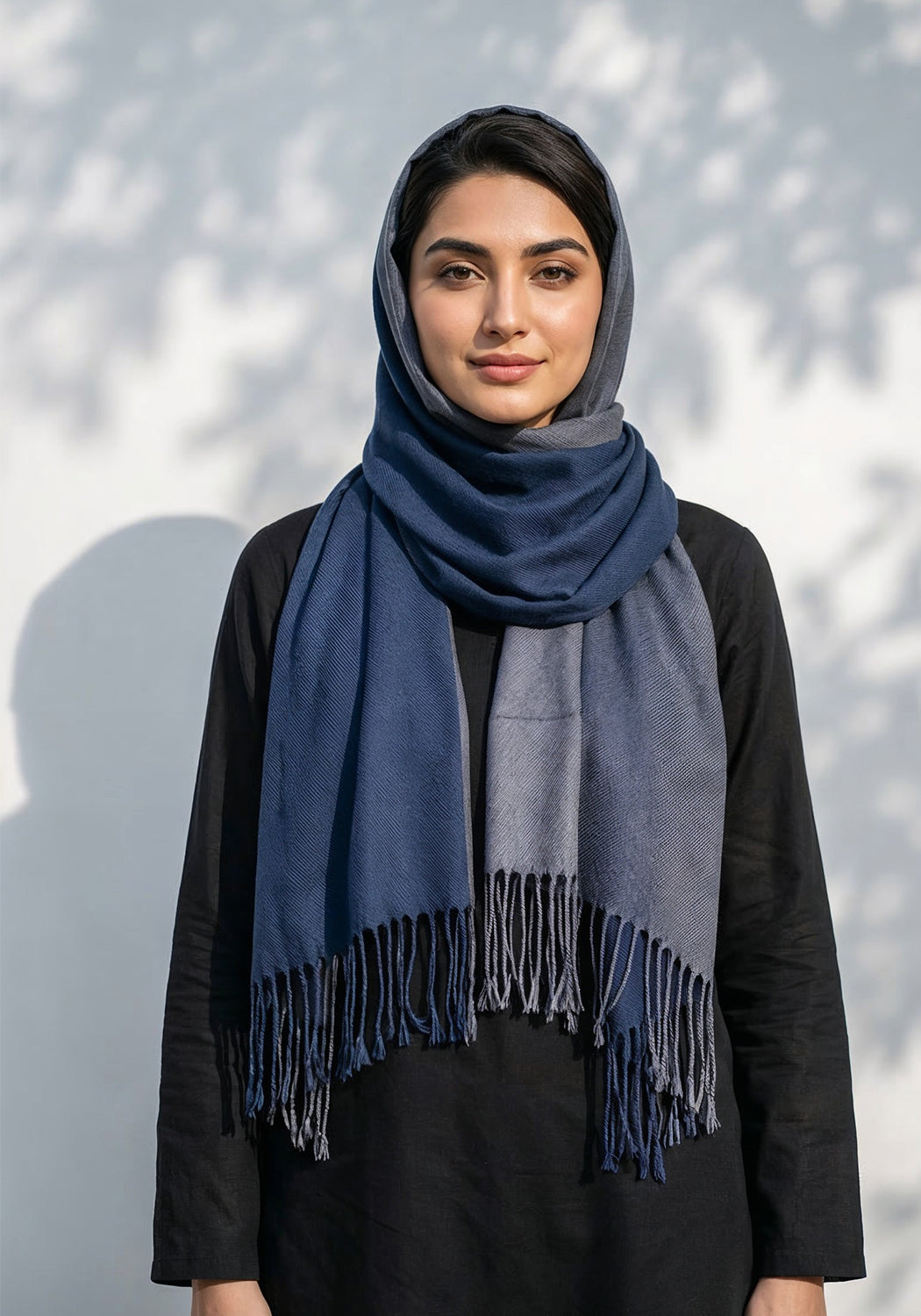 Dual Cashmere Hijab - Navy Blue - Black