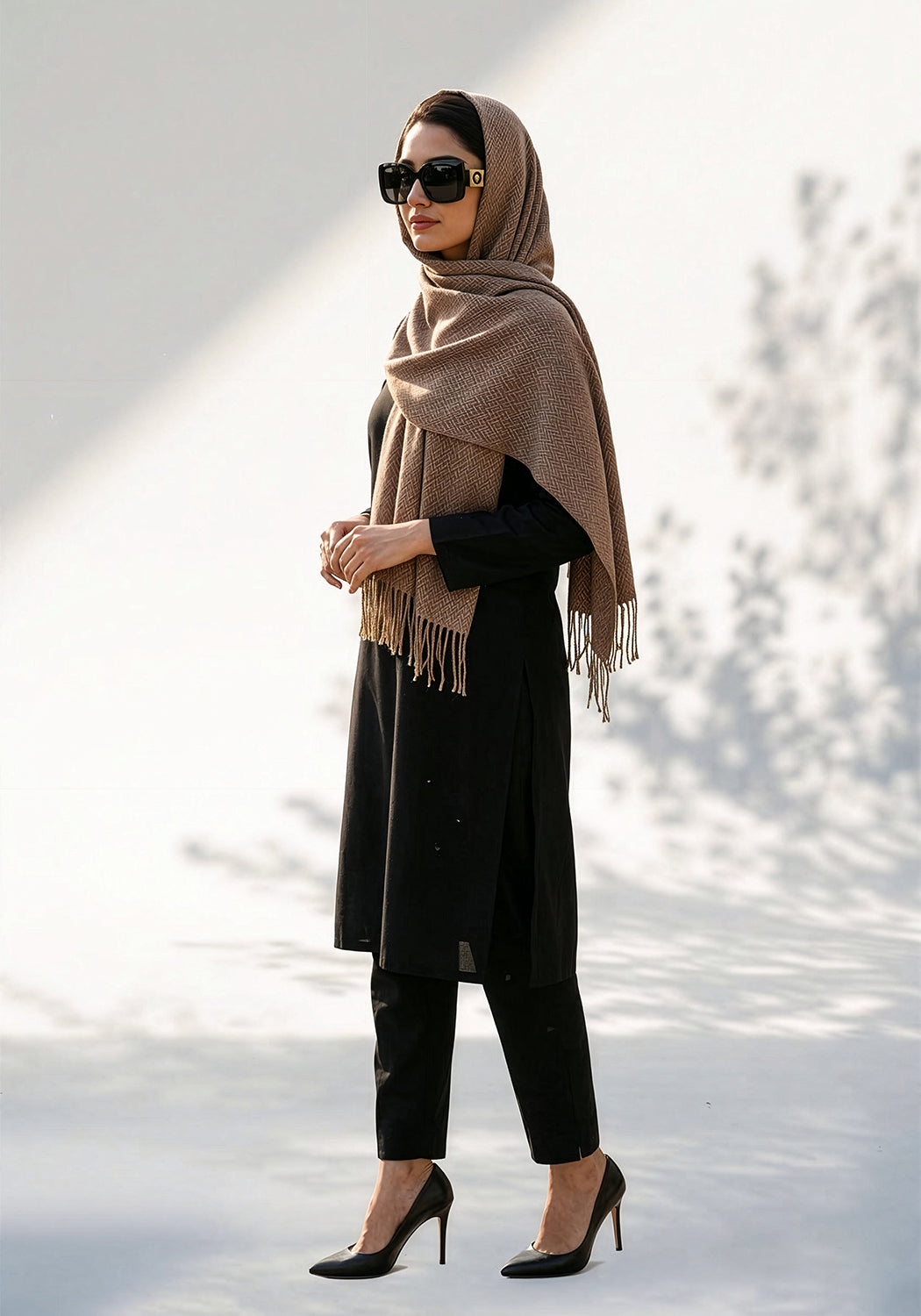 ZigZag Cashmere Hijab - Beige