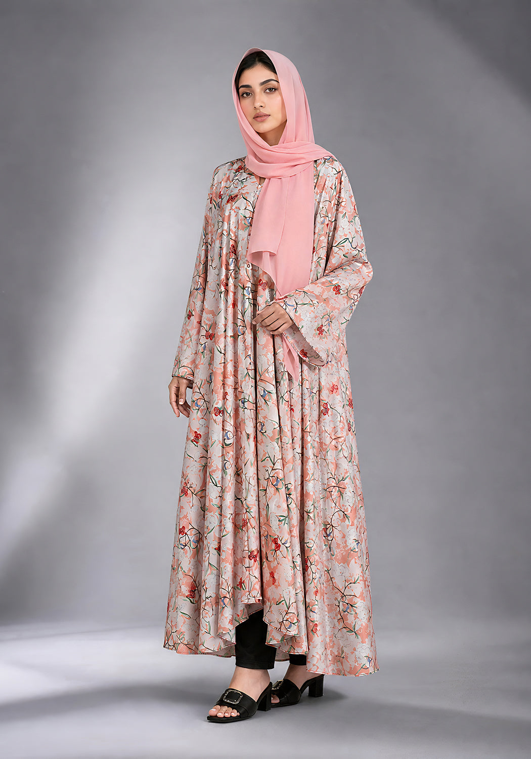 Peach Printed Abaya