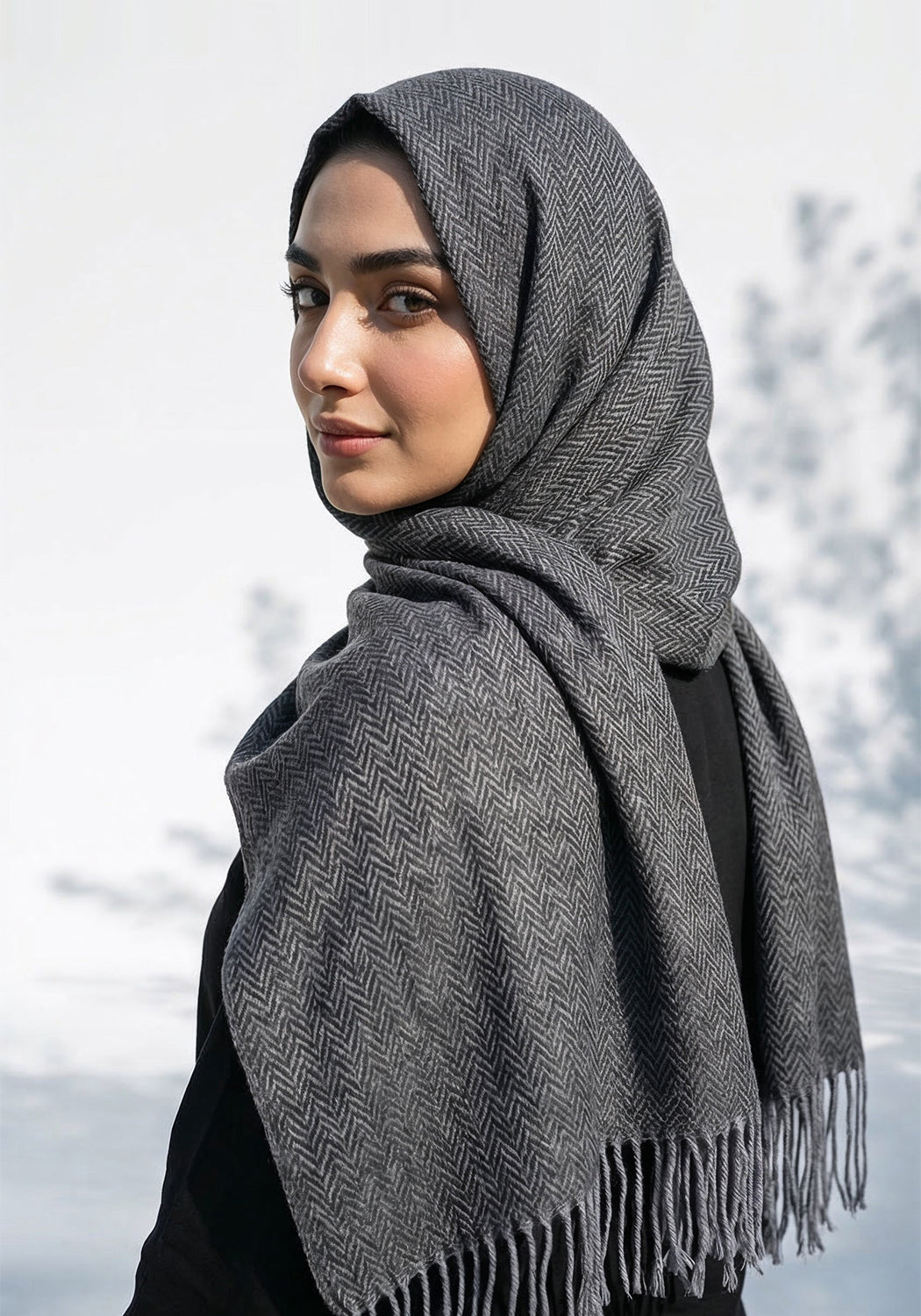 ZigZag Cashmere Hijab - Charcoal