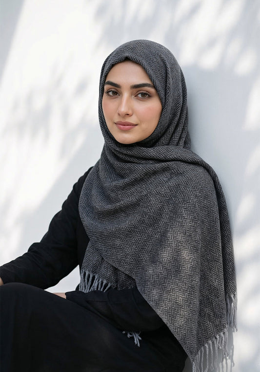 ZigZag Cashmere Hijab - Charcoal