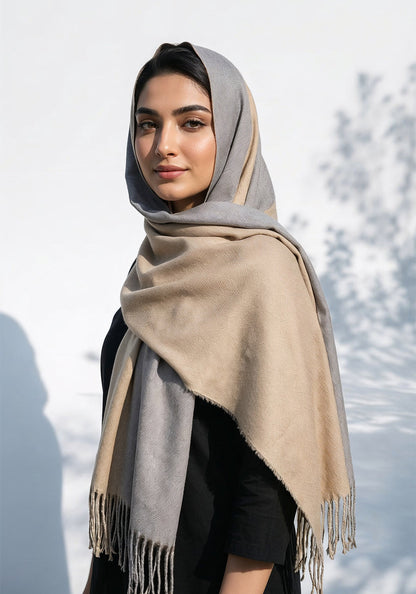 Dual Cashmere Hijab - Grey - Cream