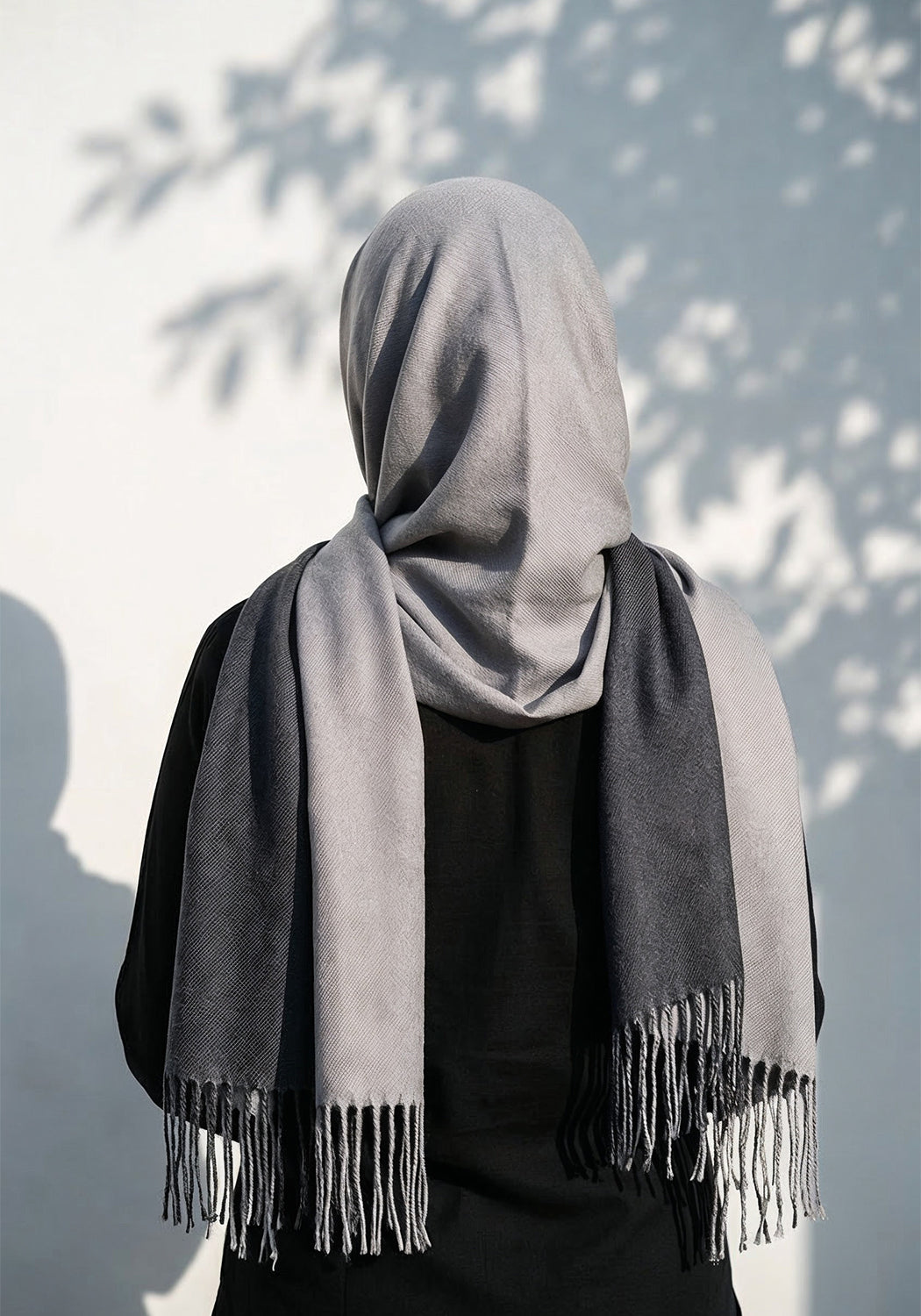 Dual Cashmere Hijab - Black - Grey