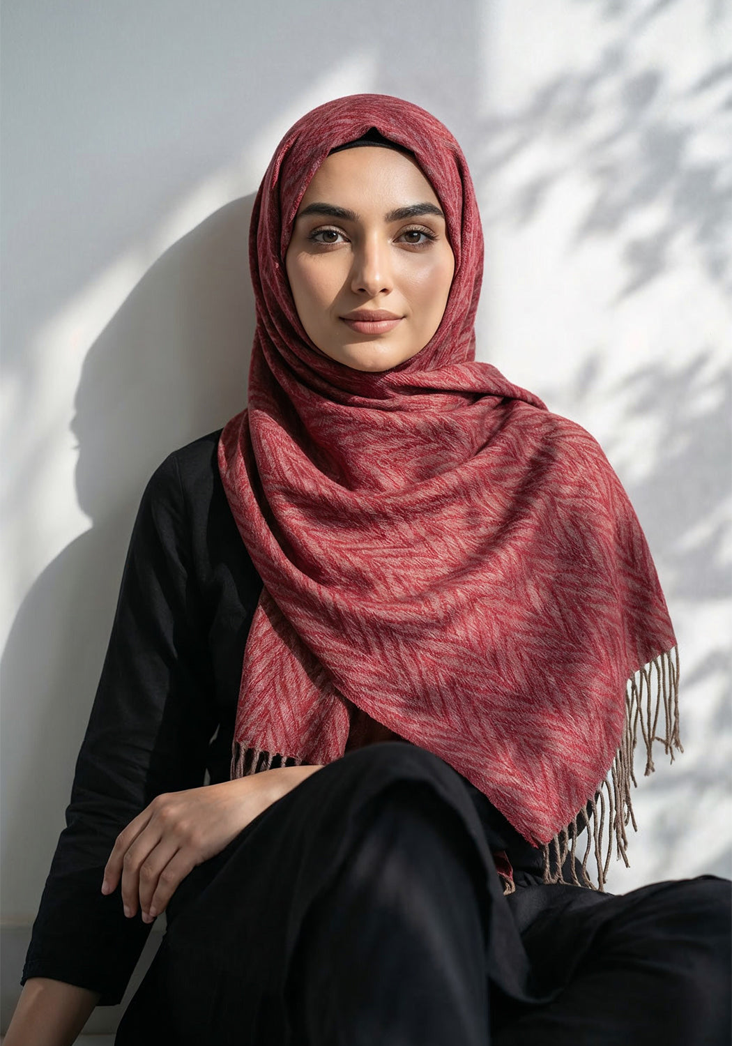 Palm Leaf Cashmere Hijab - Maroon