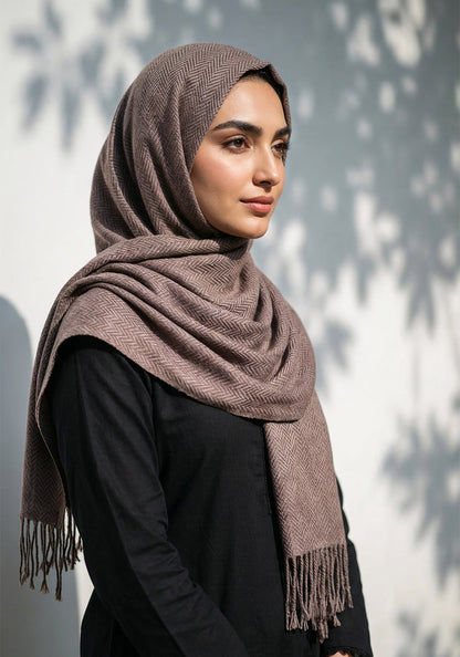 ZigZag Cashmere Hijab - Pink-Brown