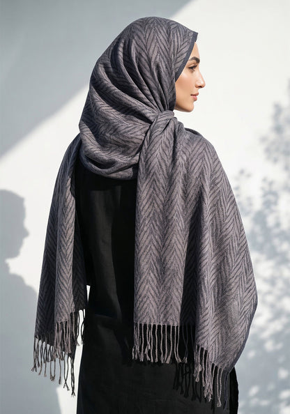 Palm Leaf Cashmere Hijab - Navy Blue