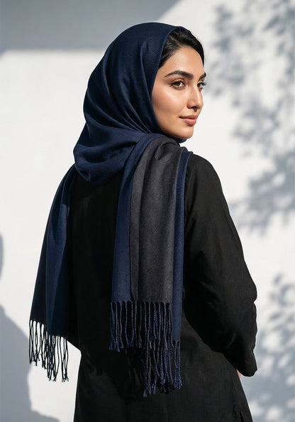 Dual Cashmere Hijab - Navy Blue - Black