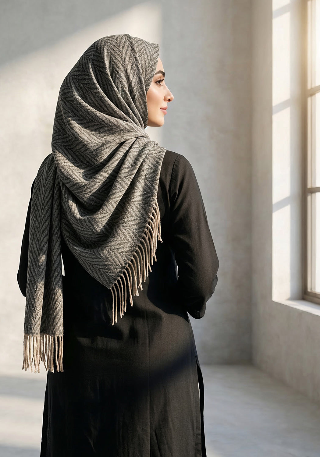 Palm Leaf Cashmere Hijab - Black-Fawn