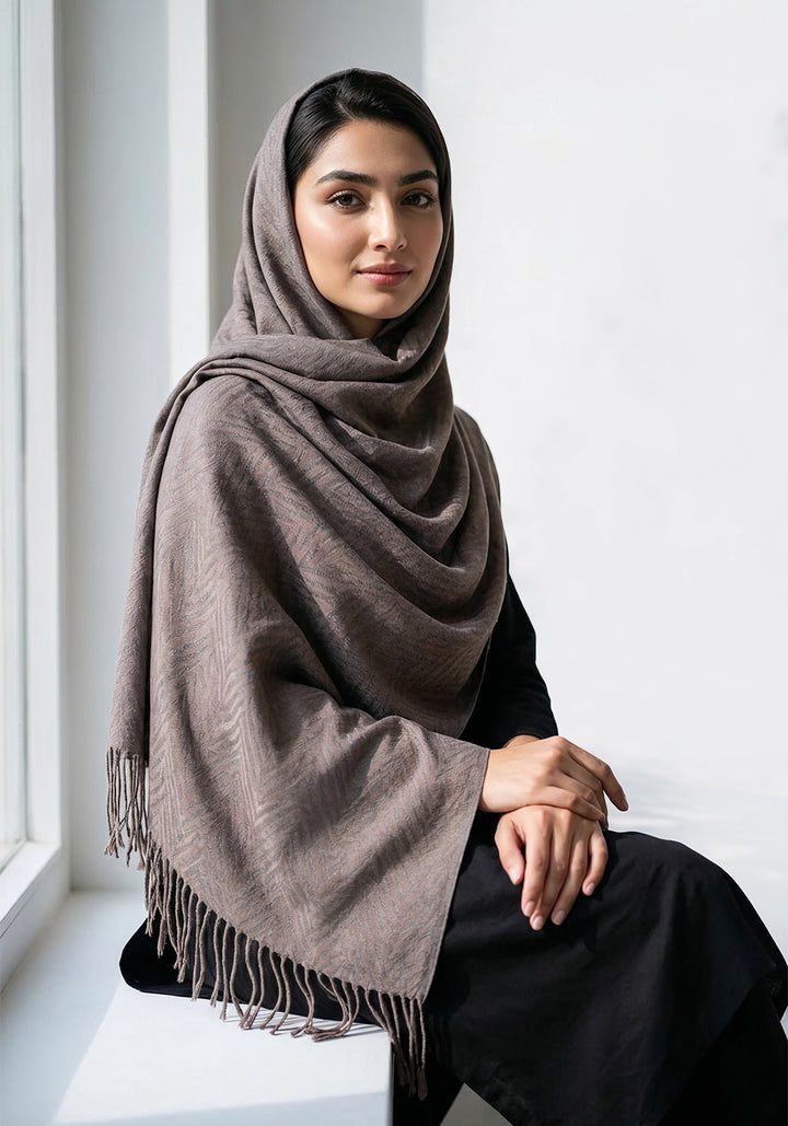 Palm Leaf Cashmere Hijab - Grey-Brown