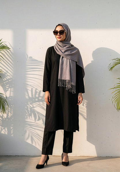 Palm Leaf Cashmere Hijab - Grey - Tea pink