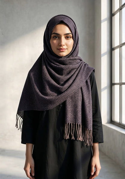 ZigZag Cashmere Hijab - Navy Blue