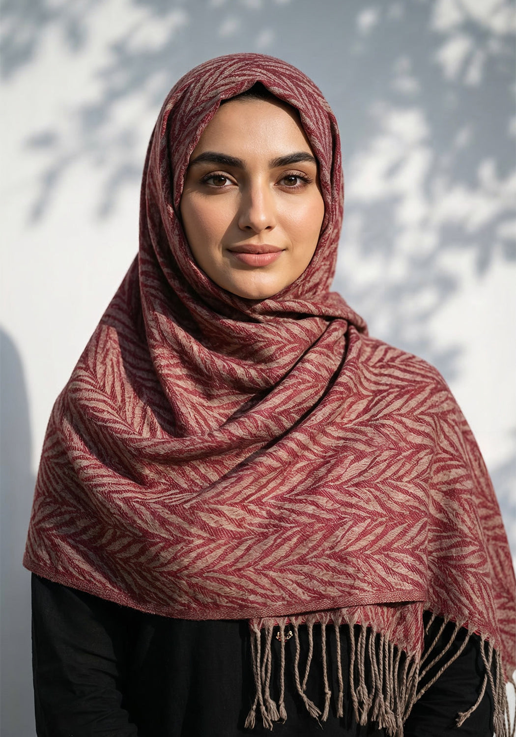 Palm Leaf Cashmere Hijab - Maroon