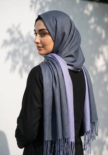 Dual Cashmere Hijab - Grey - Purple