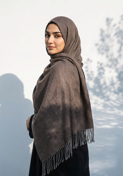 ZigZag Cashmere Hijab - Brown-Grey