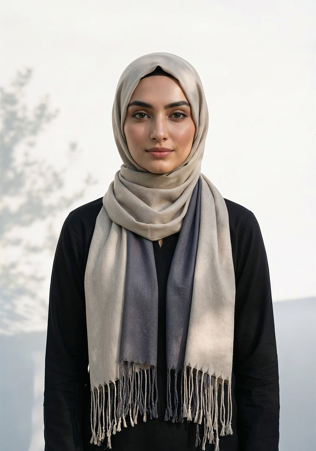 Dual Cashmere Hijab - Grey - hazel