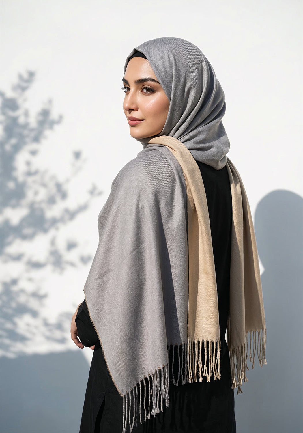 Dual Cashmere Hijab - Grey - Fawn