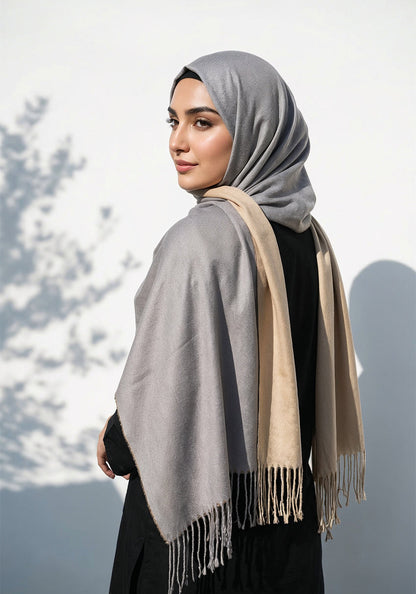 Dual Cashmere Hijab - Grey - Fawn