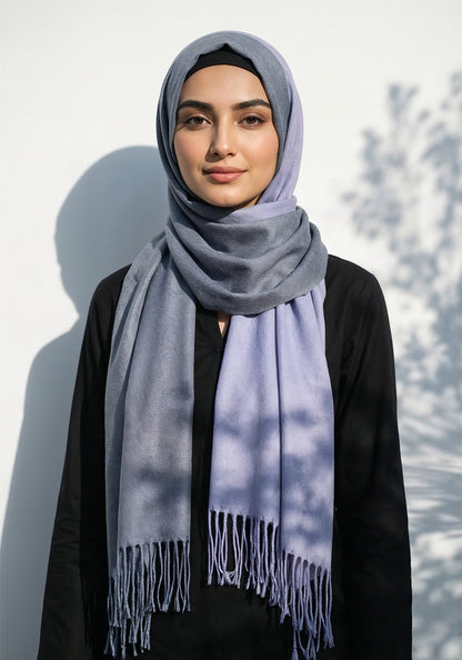 Dual Cashmere Hijab - Grey - Purple