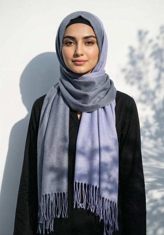 Dual Cashmere Hijab - Grey - Purple