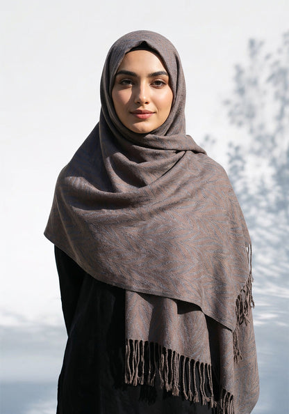 Palm Leaf Cashmere Hijab - Grey-Brown