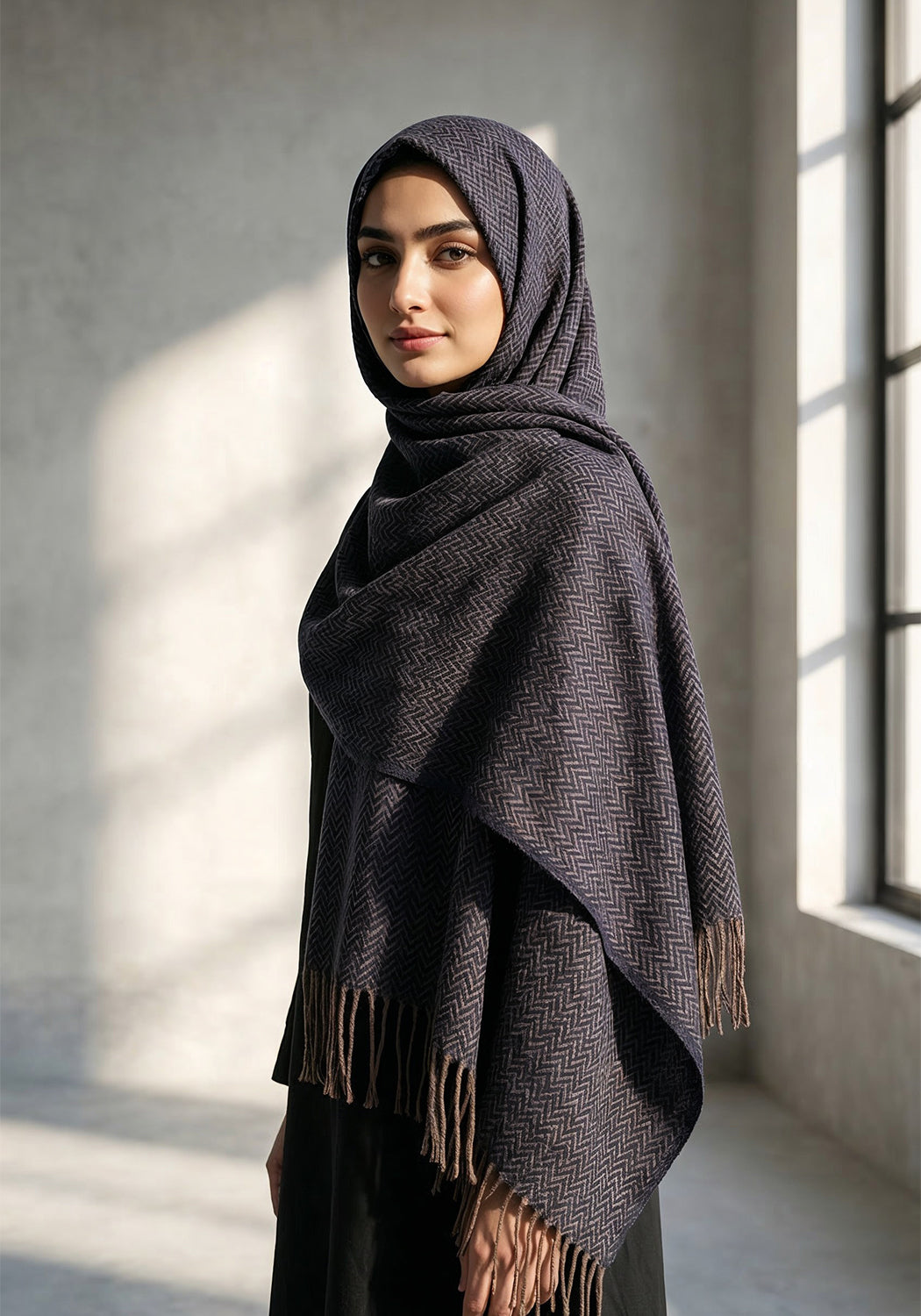 ZigZag Cashmere Hijab - Navy Blue