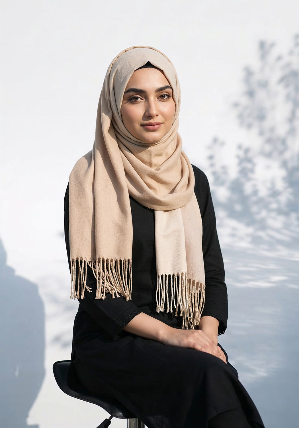 Dual Cashmere Hijab - Sand - Cream