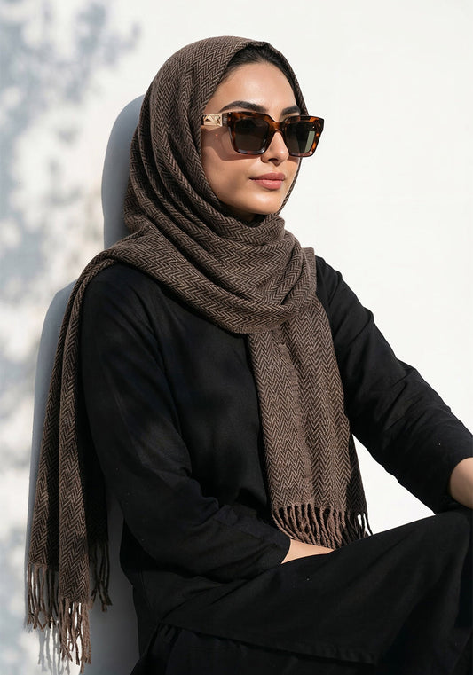 ZigZag Cashmere Hijab - Brown-Black