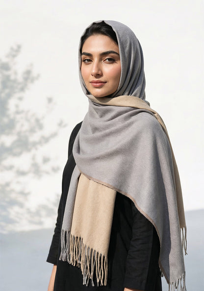 Dual Cashmere Hijab - Grey - Fawn