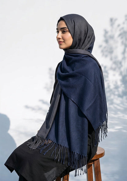 Dual Cashmere Hijab - Navy Blue - Black