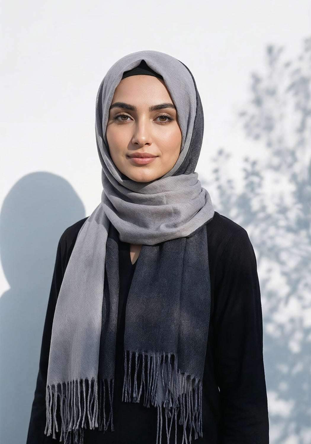 Dual Cashmere Hijab - Black - Grey