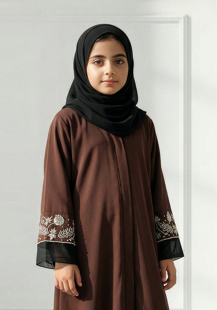 Chocolate Brown Handwork Kids Abaya