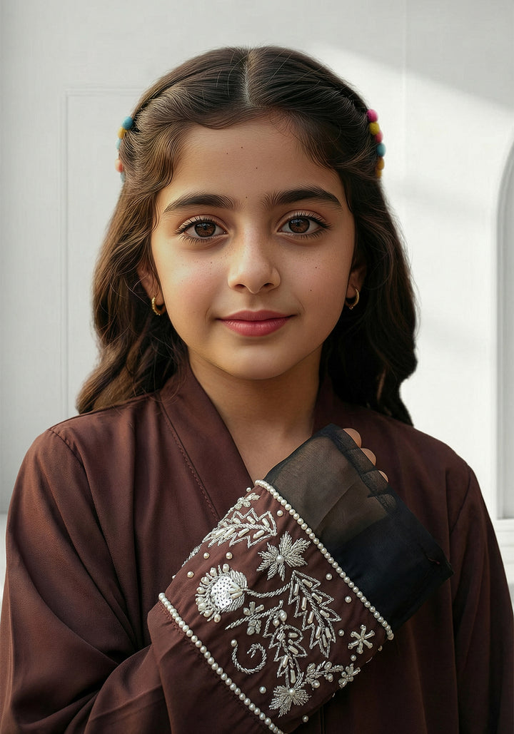 Chocolate Brown Handwork Kids Abaya