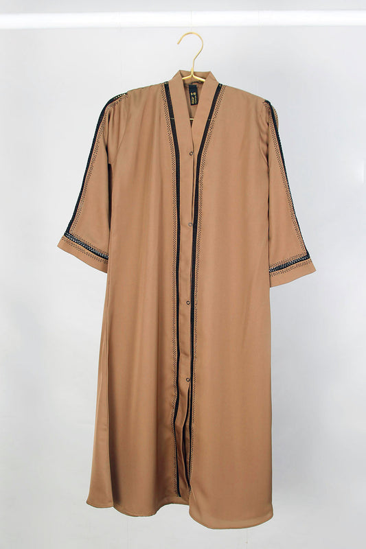 Fancy Kids Front Open Abaya Camel