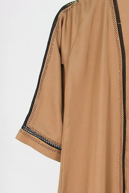 Fancy Kids Front Open Abaya Camel