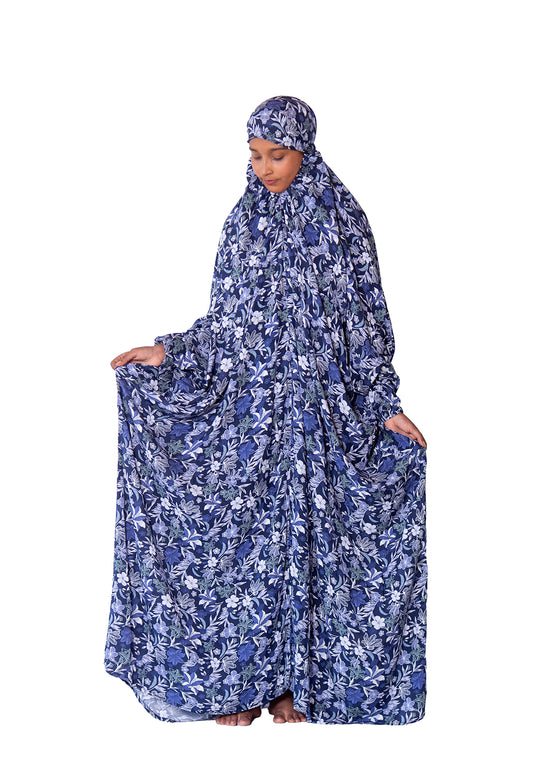 Printed Namaz Chadar - Navy Blue Lily Flower