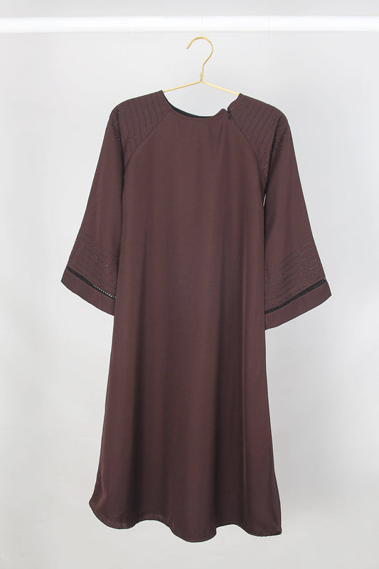 Fancy Kids Front Closed Abaya Brown