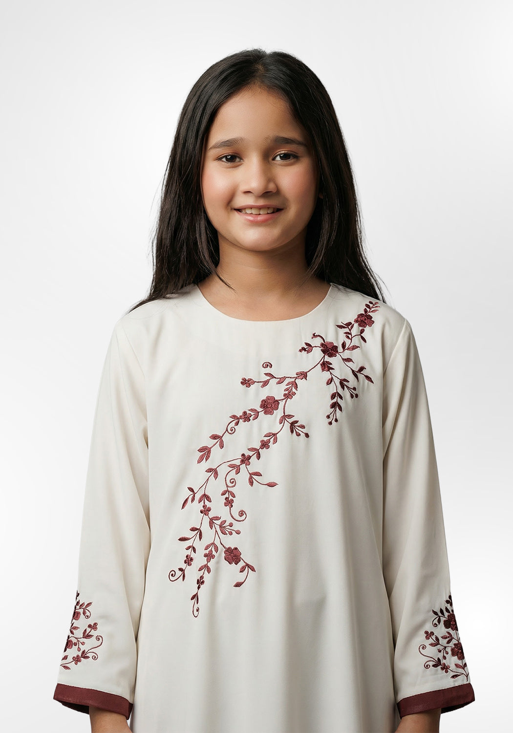 Cream Embroidery Kids Abaya