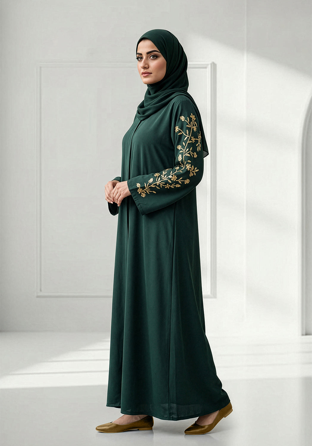 Bottle Green Handwork Abaya