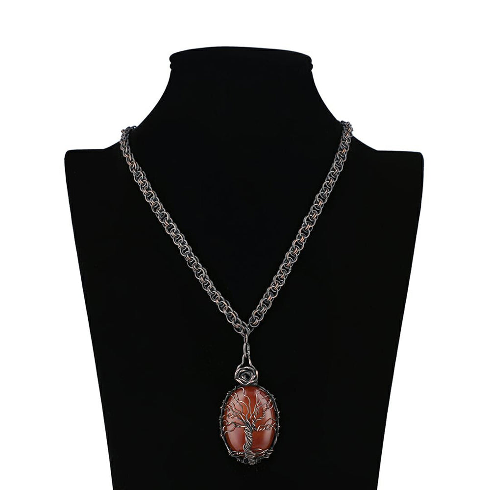 Life tree pendant. Stone wire wrapped oxidized