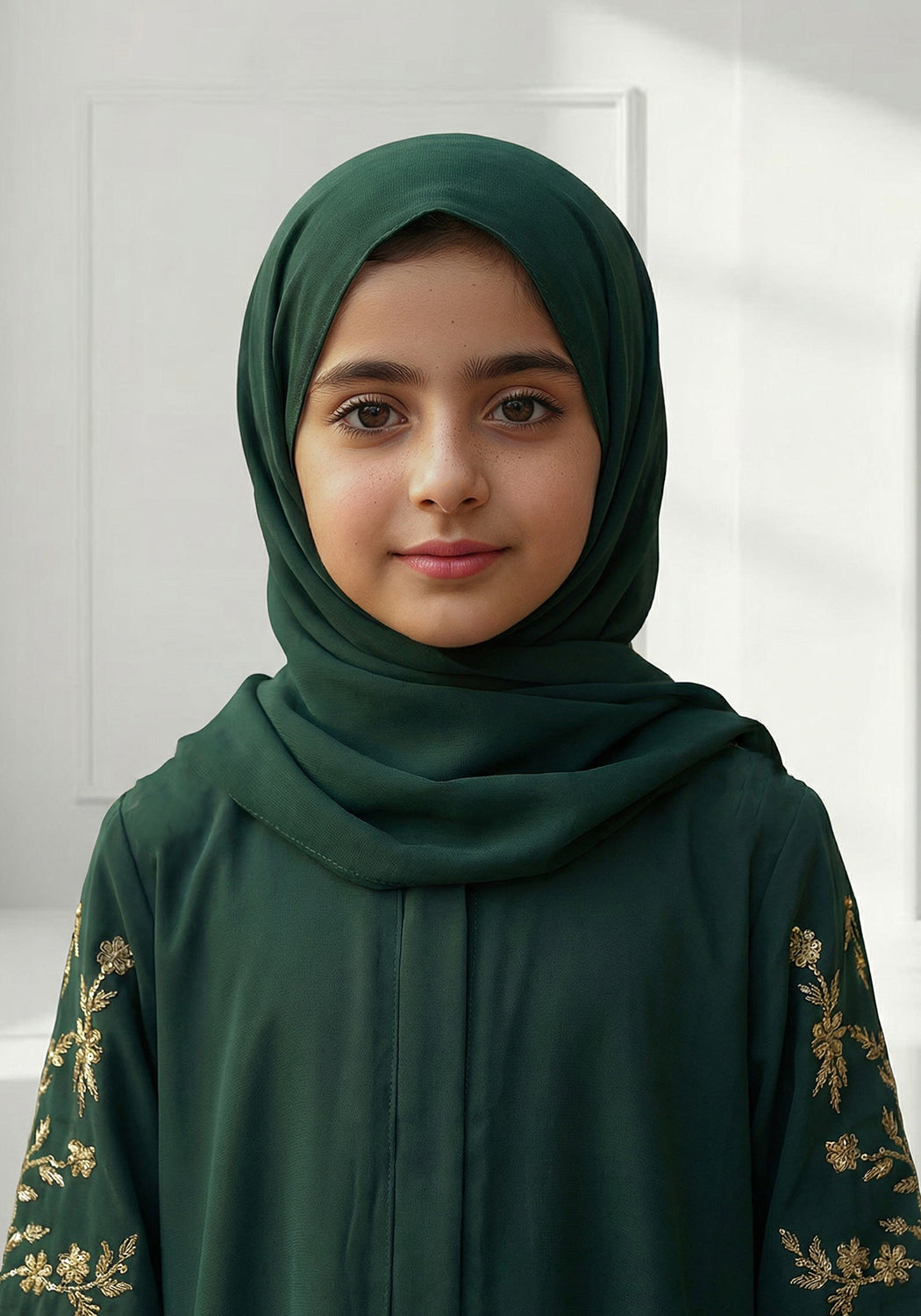 Bottle Green Handwork Kids Abaya