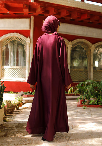 Front Closed Pleated Button Abaya Fawn