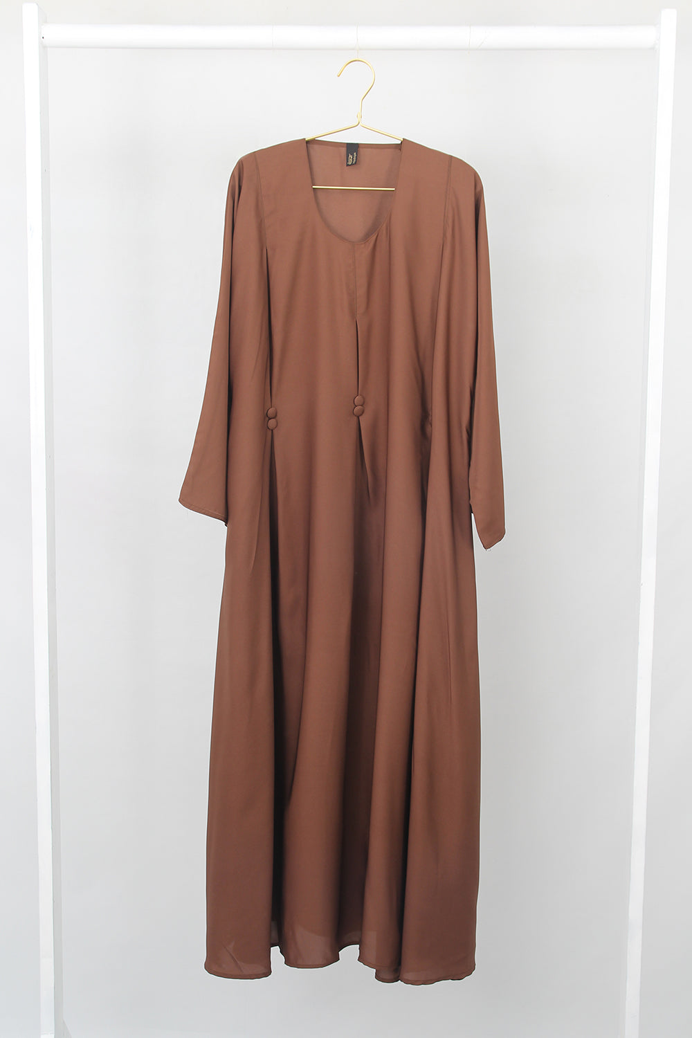 Front Closed Pleated Button Abaya Fawn