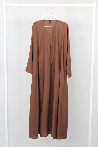Front Closed Pleated Button Abaya Fawn