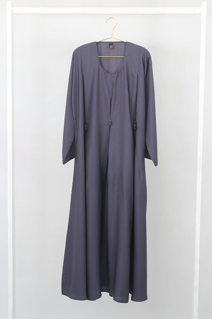 Front Closed Pleated Button Abaya Fawn